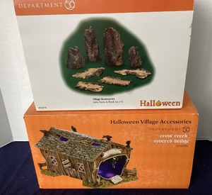 lot 99 image: Dept. 56 Halloween Crow Creek Covered Bridge and Eerie Rocks & Road