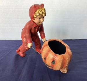 lot 147 image: Brittany Lowe Halloween Young Devil with Pumpkin Wheelbarrow