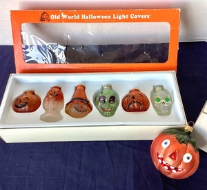 lot 127 image: Christopher Radko Pumpkin Ornament and Old World Halloween Light Covers