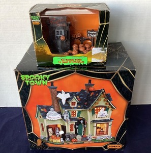 lot 131 image: Lemax Spooky Town Scariest Halloween House and The Pumpkin Patch
