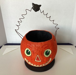 lot 197 image: Dept. 56 Paper Mache Jack-o-Lantern Candy Pail