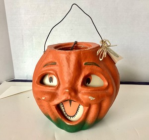 lot 203 image: Seasons Gone By Lighted Paper Mache Jack-o-Lantern
