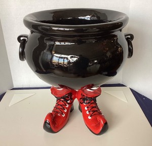 lot 205 image: Large Ceramic Witchs (Candy) Cauldron on Red Boots