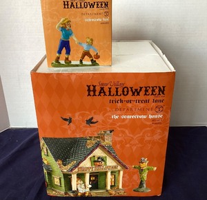 lot 219 image: Dept. 56 Halloween Scarecrow House and Scarecrow Fun