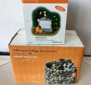 lot 263 image: Dept. 56 Halloween Animated Haunted Wall and Halloween Village Sign