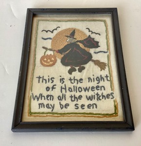 lot 294 image: Framed Needlepoint Halloween Motto