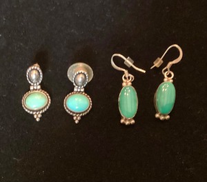 lot 66 image: Two Pairs Southwestern Turquoise and Sterling Earrings