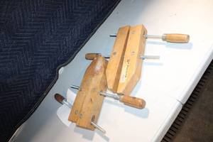 lot 22 image: Pair of 12 Inch Wooden Hand Screw Clamps