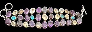 lot 14J image: Amethyst, Citrine, and Blue Topaz Gemstone Sterling Silver Bracelet