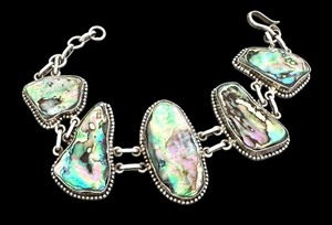 lot 15J image: Abalone Shell and Sterling Silver Panel Bracelet