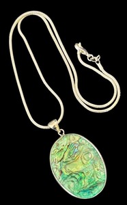 lot 15R image: Sterling Silver Necklace with Abalone Shell Oval Pendant