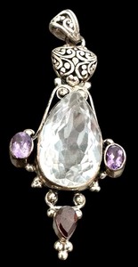lot 18J image: Sterling Silver Pendant with Clear, Amethyst, and Garnet Stones