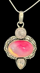 lot 31R image: Sterling Silver Necklace with Pink and Clear Gemstone Pendant