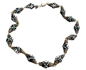 lot 35J image: Vintage Hand Painted Glass Beaded Necklace with Floral Design, 18 Inch