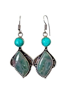 lot 36J image: Sterling Silver Dangle Earrings with Turquoise and Green Gemstones