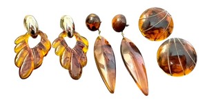 lot 38J image: Vintage Tortoise Shell Style Earrings Set of 3 Pairs