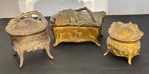 lot 58R image: Lot of 3 Vintage Metal Jewelry Casket Boxes by JB, Rogers and More