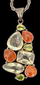 lot 63R image: Sterling Silver Pendant Necklace with Multi-Color Gemstones
