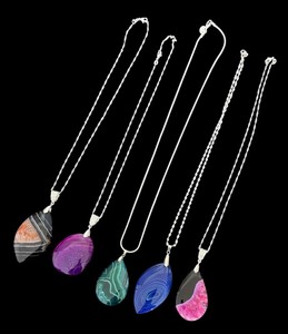 lot 65R image: Set of 5 Sterling Silver Necklaces with Agate Stone Pendants