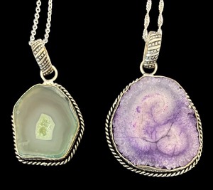 lot 67R image: Set of 2 Sterling Silver Necklaces with Crystal Slice Pendants