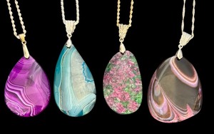 lot 75R image: Set of 4 Sterling Silver Necklaces with Large Gemstone Pendants