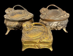 lot 88R image: Set of 3 Vintage Art Nouveau Jewelry Casket Boxes with Floral Motif
