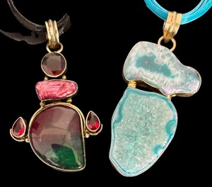 lot 99R image: Set of 2 Sterling Silver Pendant Necklaces with Gemstone Accents