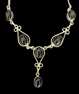 lot 104R image: Sterling Silver Necklace with Black Stone Cabochons