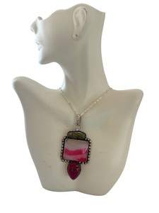 lot 11J image: Sterling Silver 925 Pendant Necklace with Multi-Stone Design, 30 Inch Chain