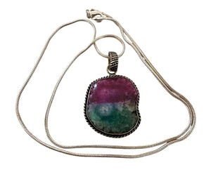 lot 22J image: Ruby Zoisite Pendant with Sterling Silver 22 Inch Chain