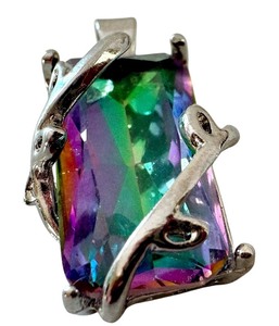 lot 48J image: Mystic Topaz Pendant with Silver-Tone Setting, 1 Inch