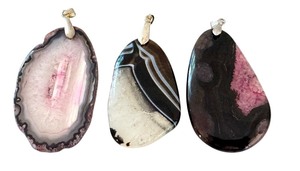 lot 49J image: Set of 3 Agate Slice Pendants with Crystal and Natural Designs, 3 Inch