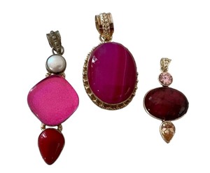 lot 50J image: Set of 3 Sterling Silver Gemstone Pendants in Pink and Red Tones
