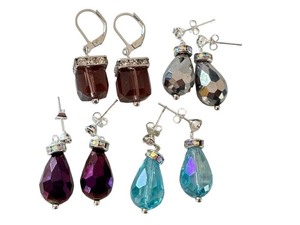 lot 55J image: Set of 5 Pairs Fashion Earrings with Multi-Color Faceted Stones