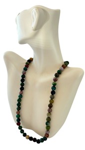 lot 64J image: 18-Inch Agate Beaded Necklace with Multicolor Polished Stones