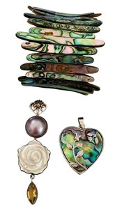 lot 68J image: Abalone Stretch Bracelet with Sterling and Fashion Pendants