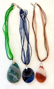 lot 70J image: Set of 3 Dyed Agate Stone Pendant Necklaces