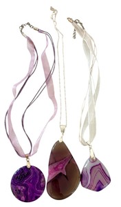 lot 71J image: Set of 3 Dyed Agate Stone Pendants with Necklaces