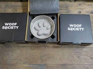 lot 141 image: 3 Woof Society Dog Bowls 6 Diamete...