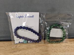 lot 285 image: Lapis Lazuli and Jade Bead Elastic Bracelets - Brand New