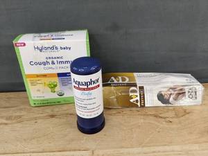 lot 293 image: Baby Health Care Bundle AD Ointment, Aquaphor Balm, Hylands Cough & Immune - Brand New