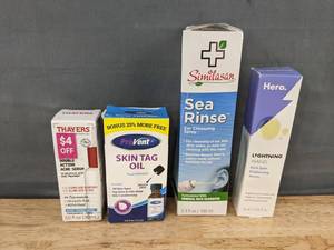 lot 294 image: Health & Skincare Lot Thayers Acne Serum, ProVent Skin Tag Oil, Similasan Sea Rinse, Hero Lightning Wand - Brand New