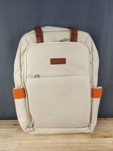 lot 112F image: Beige Canvas Backpack with Brown Accents - Brand New