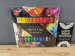 lot 320 image: Crafts 4 All 24 Acrylic Paint Set & Bandle B Liquid Chalk Markers - Brand New