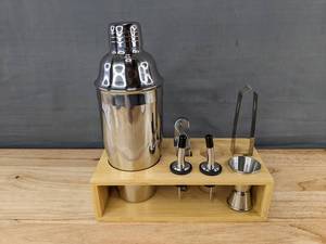 lot 63F image: Cocktail Shaker Set with Stand, Stainless Steel - Brand New