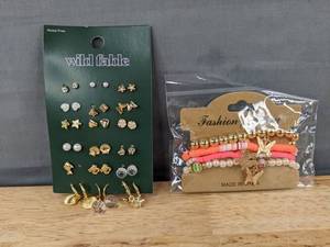 lot 127 image: 17 Pairs Wild Fable Pierced Earrings & 4 Fashion Jewelry Beaded Butterfly Bracelets - Brand New