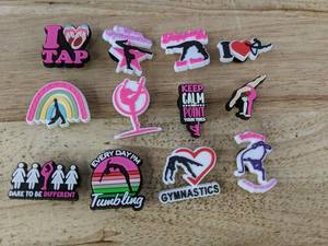 lot 100 image: 12 Croc Shoe Charms - Tap, Dance, Gymnastics, Tumbling - Brand New