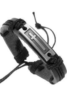 lot 109 image: Soul Statement Leather Christian Cross Adjustable Bracelet for Men or Teens - Brand New