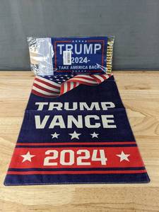 lot 115 image: Trump Vance 2024 Yard Flag and 12 Trump 2024 Hand Flags - Brand New