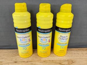 lot 125 image: 3 Neutrogena Beach Defense Sunscreen Spray SPF 50 and SPF 70, 6.5 oz Each - Brand New